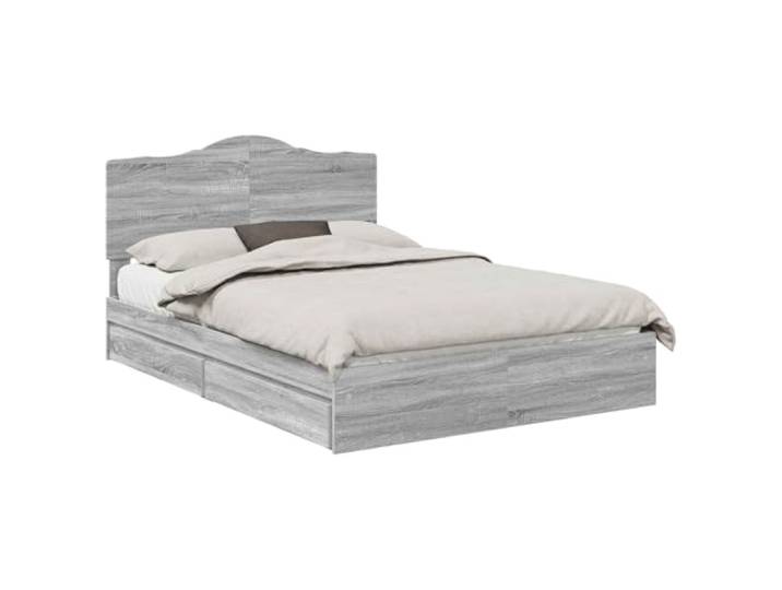 HMDNGOUT Stauraumbett 150x200 cm Grau Holzwerkstoff mit Schubladen, Bettgestell mit Kopfteil, rechteckiges Design, Pflegeleichte Oberfläche, einfacher Aufbau
