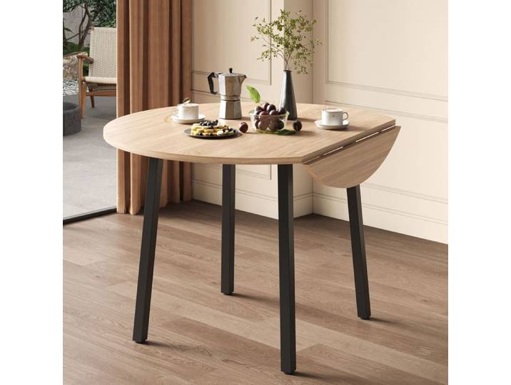 Table à manger pliable - 100x100 cm - Ronde - Pieds en métal - Plateau pliable - Chêne