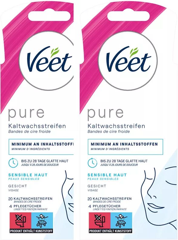 Veet - PURE Kaltwachsstreifen sensible Haut Gesicht DUO, 2X20STK