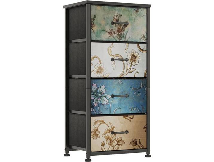 Commode Pour Chambre À Coucher Commode En Tissu Avec 4 Tiroirs Cadre En Métal Table De Chevet Petite Commode Pour Salon[IN51]