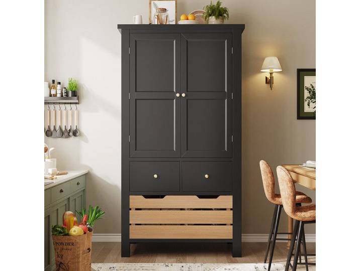 Armoire de cuisine (80x40x140cm) grand buffet de cuisine buffet polyvalent armoire à collations noir