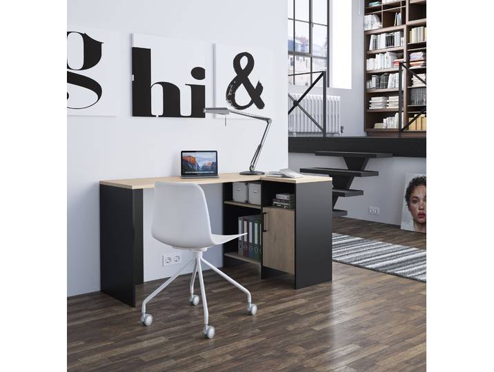 Schreibtisch GAMI Liverpool , schwarz (kastanie natur, schwarz), B:136cm H:75,7cm T:87,5cm, Tische, Schreibtisch