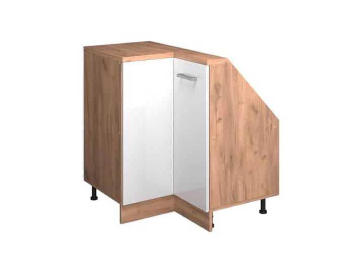 Vicco Dachschrägen-Eckschrank Rion, Weiß Hochglanz/Goldkraft Eiche Robuste Front · Tiefe 46 cm · Höhenverst. Füße · Verbindet zwei Dachschrägen · Für verschiedene Dachneigungen