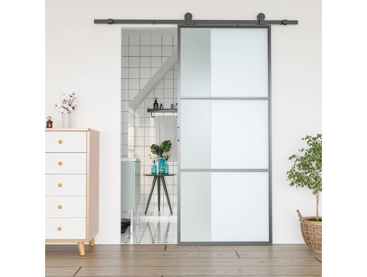 HOMCOM Kit Porte Coulissante Acier 200x40 cm Noir