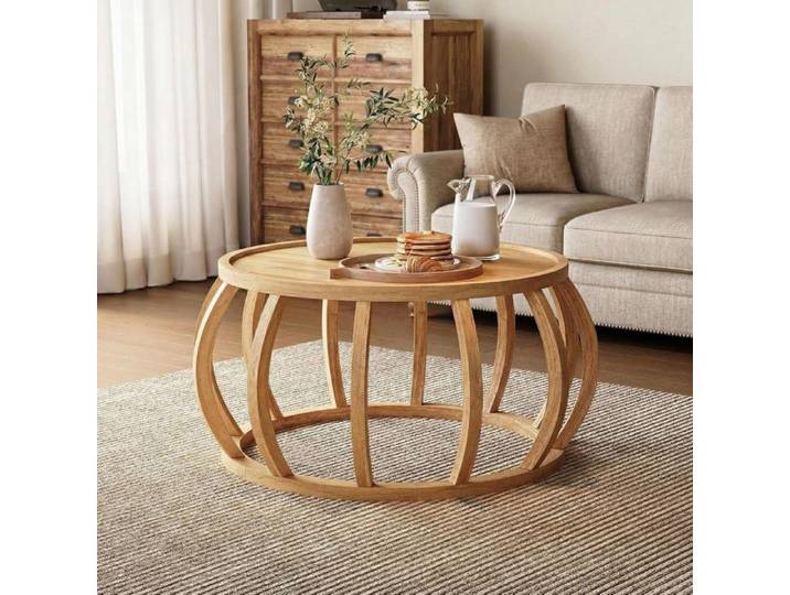 Table basse ronde moderne avec cadre incurvé unique table D'appoint Table de Salon en Bois table de canapé ronde élégante Naturel