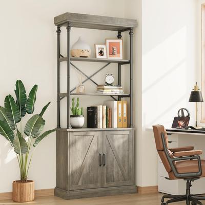 Garvee Industrial Bookshelf with Doors 4-Tier Storage Shelf with Cabinet