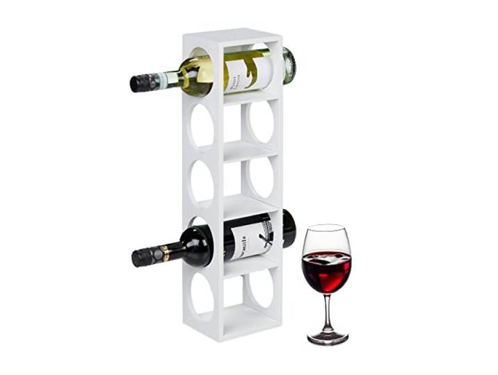 Relaxdays Étagère à vin pour 5 Bouteilles\, en Bambou\, HxLxP : 53x14x12 cm\, Cuisine\, Cave à vin et Bar\, à Poser\, Blanc