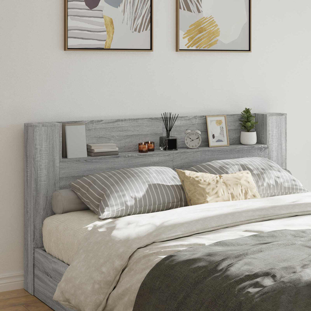 Latitude Run Bookcase Headboard Grey Sonoma 200 x 200cm