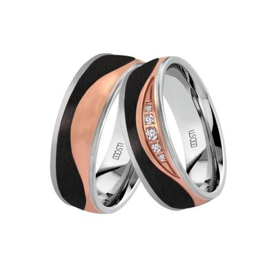 Trauring DOOSTI "Schmuck Geschenk Edelstahl Trauring Ehering Partnerring LIEBE" Gr. 58, rosa (edelstahlfarben, roségoldfarben, schwarz), Fingerringe, Damen, 58,mit Zirkonia, Carbon Edelstahl, 6,5mm, Carbon, Edelstahl, Trauring, wahlweise mit oder...