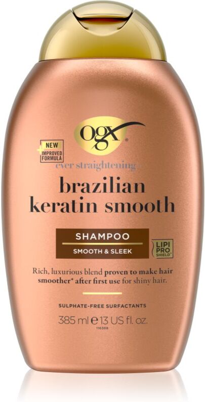 OGX Brazilian Keratin Smooth glättendes Shampoo für glänzendes und geschmeidiges Haar 385 ml