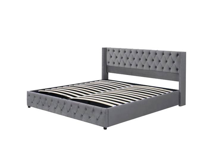 Oxeza Polsterbett 160/200 cm Grau mit Hydraulikfunktion, Mode, 160x200 cm, Schlafzimmer, Betten, Polsterbetten