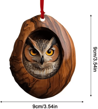 Inspire Picks Animal Christmas Acrylic Pendant Ornament Raccoon, Owl, Squirrel, Bunny & Bird (2D Design) owl