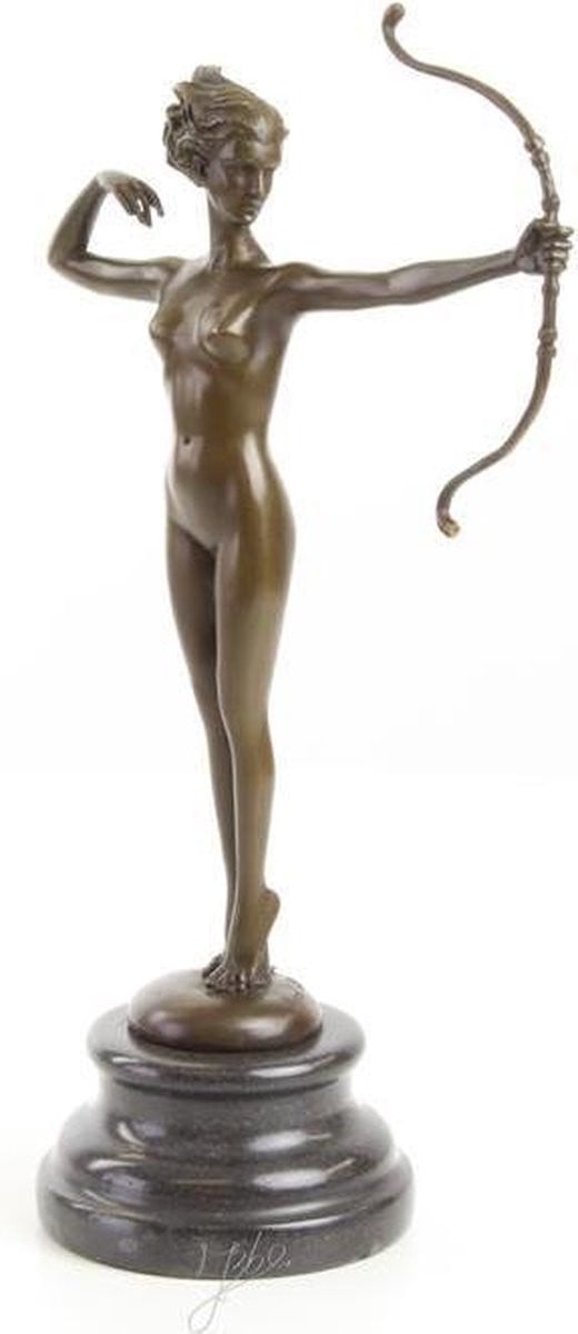 Gedetailleerd bronzen beeld Diana de jager, hoogte: 31 cm