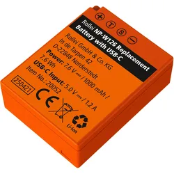 Rollei Kamera-Akku mit USB-C (Kamera Akku), Kamera Stromversorgung, Orange
