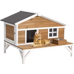 VEVOR Katzenhaus Outdoor, Katzenhütte mit Schaumstoffisolierung, Holzunterstand mit großer Plattform, winterfest & isoliert, Katzenhöhle für Haus- & Freigängerkatzen im Winter 1105x853x787 mm