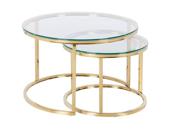 COUCHTISCH 2er Set Glas/Edelstahl gold rund Grange