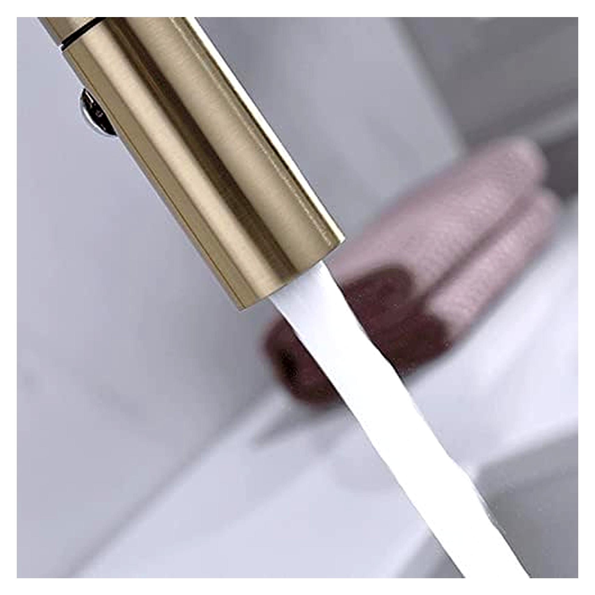 Waschtischarmatur mit 2-Loch-Ausziehfunktion, 2 Funktionen und Brause, Küchenarmatur und Badezimmer-Waschtischarmatur, gebürstetes Gold, Schwarz 1