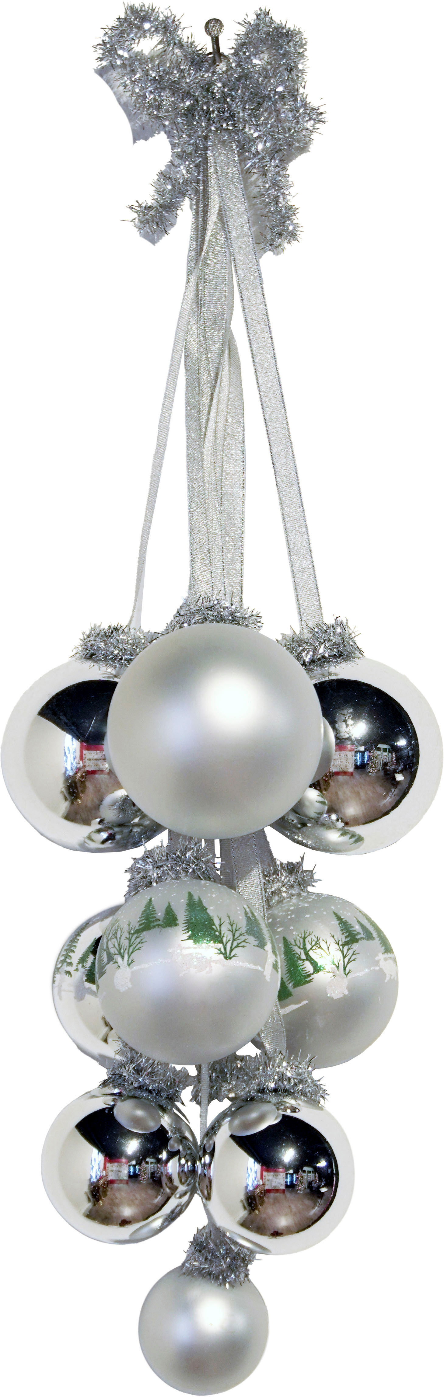 Christbaumschmuck KREBS GLAS LAUSCHA "Glaskugel-Gehänge", silber, B:9cm H:35cm T:22cm, Glas, Weihnachtsbaumschmuck, Christbaumschmuck, Christbaumschmuck aus Glas, handgefertigt, Glaskugel Gehänge