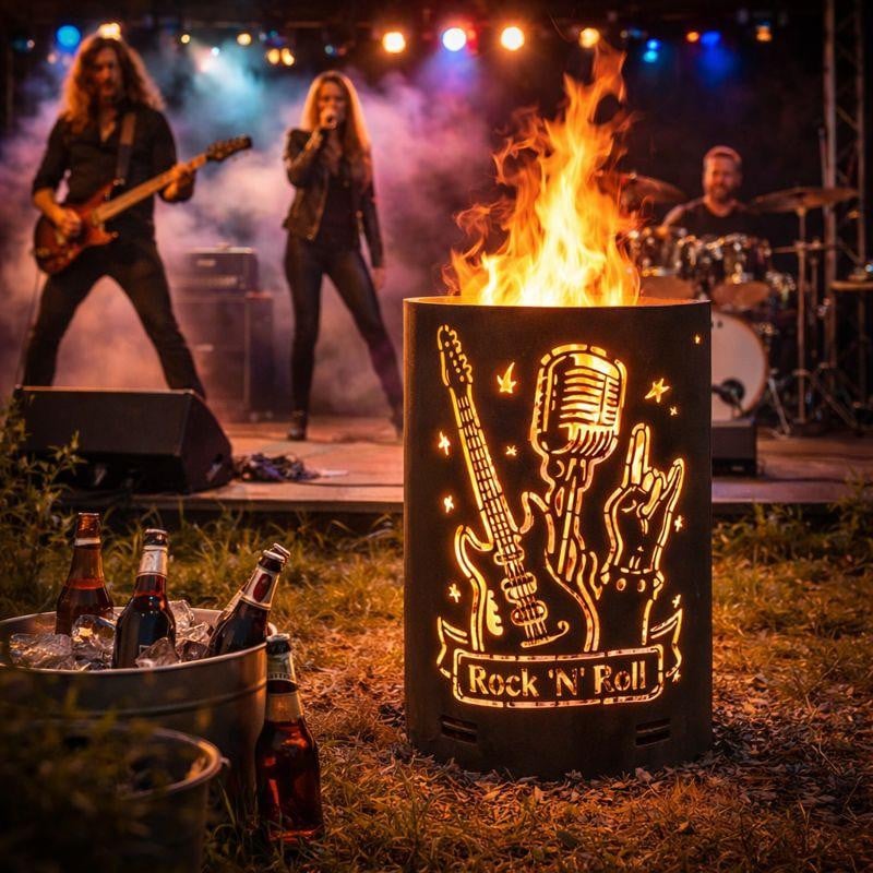 Vuurtong / vuurkorf met het motief Rock 'n Roll van TiKo-Metalldesign GmbH