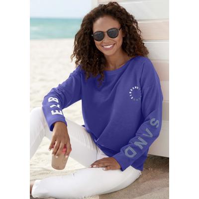 Sweatshirt ELBSAND "Anvor", Damen, Gr. S (36), blau, angeraute Sweatware, Obermaterial: 95% Baumwolle, 5% Elasthan, unifarben, figurumspielend hüftlang, Rundhals, Sweatshirts Sweatshirt, mit Logoprints auf den Ärmeln, sportlich-casual, Topseller