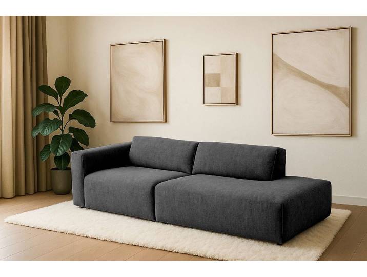 2-Sitzer Sofa, 227x96 cm, Webstoff, Anthrazit, Mit Ottomane, Skandinavisch, andas