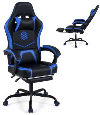 Height Adjustable Gaming Chair With Footrest & Armrests Black/Blue