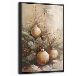 LEINWAND Bilder mit Rahmen - Weihnachten - Kugeln - Beige - Gold - 20x30