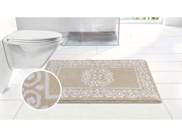 Badematte GOODPRODUCT Dafna, Orient-Optik, Vintage Design , beige, H:12mm, Polyester, Badematten, Badematte, Badteppich, Badvorleger, Badezimmer Teppich