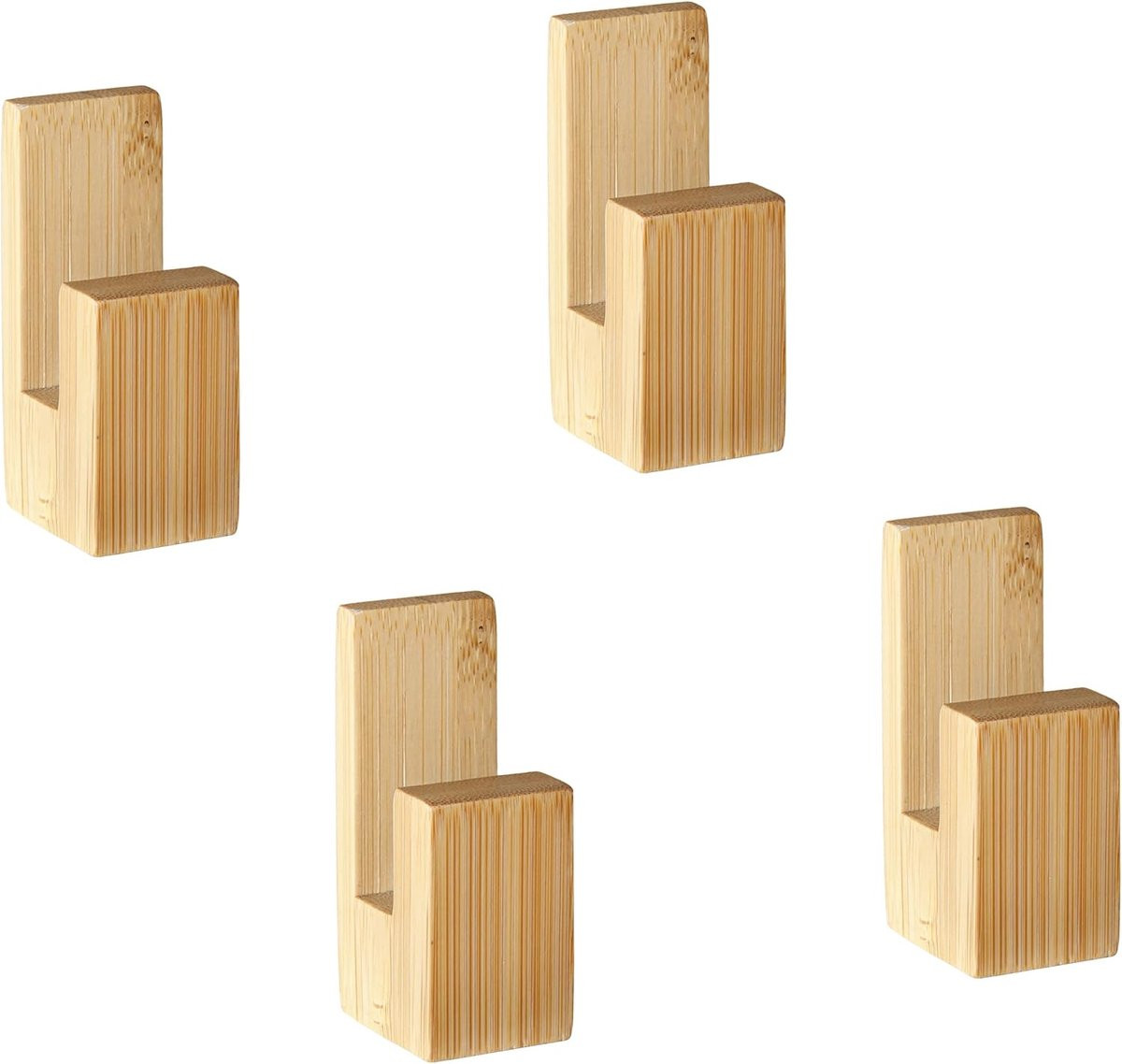 Set van 4 zelfklevende bamboe handdoekhaken zonder boren voor badkamer en keuken