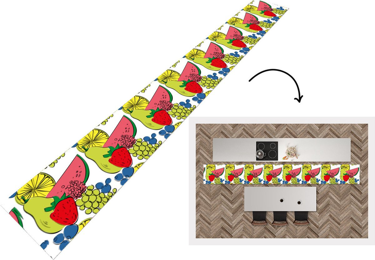 KitchenYeah Keukenloper met Fruit Cartoon Patroon - Vinyl - 400 x 50 cm