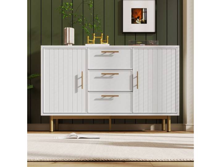 SEYAKANY Buffet de Cuisine à 3 Étages- 2 Portes - Étagère Réglable- Meuble Bas de Rangement- 120x 75x 40 cm- Blanc