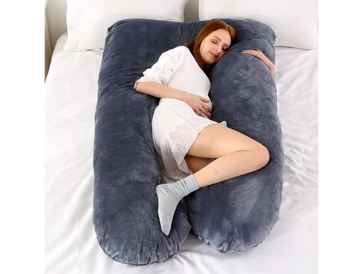 Oreiller de Type U pour femmes enceintes, coussins en polaire douce, soutien de maternité, allaitement, sommeil, noir, 116x65cm
