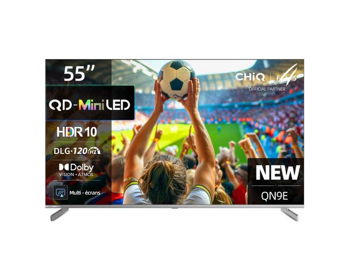 CHiQ M55QN9E Téléviseur 55 Pouces 4K UHD Mini LED QLED - 100 Zones Local Dimming - Dolby Atmos/Vision - DLG 120 Hz + MEMC - Google TV Android 14