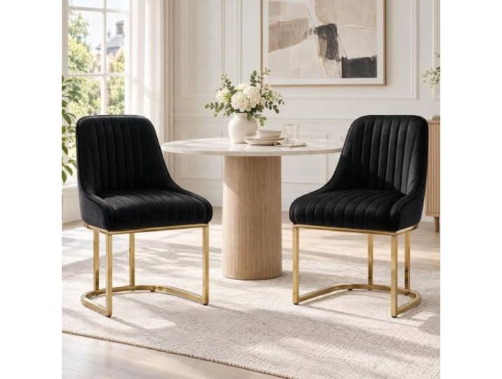 Ya-Home Esszimmerstühle 2er Set, Polsterstühle Küchenstühle Essstühle mit Metallbeinen aus Samt, Sessel für Esszimmer Küche Wohnzimmer Schlafzimmer, Schwarz