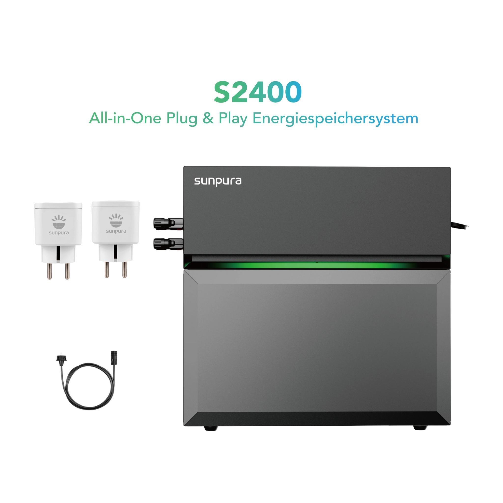 Balkonkraftwerk Speicher, Sunpura S2400 All-in-One Speichersystem Energiespeichersystem 2,4 kWh (bis 9,6 kWh erweiterbar) mit 2x Smart Plug