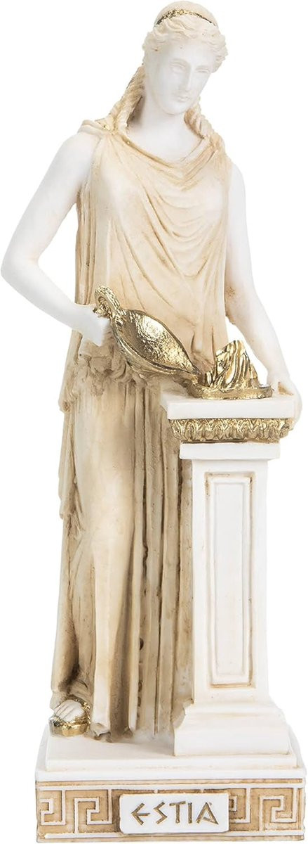 Griekse Godin Hestia Figuur - Handafgewerkt Alabast - Goudkleurig - Hoogte: 25 cm