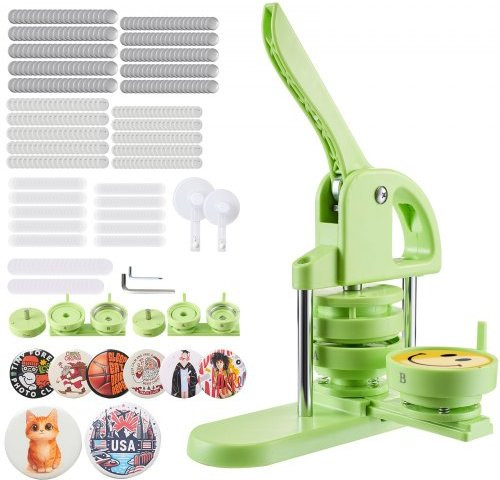 VEVOR Button Maker Machine Badge Punch Press Groen, inclusief 200 onderdelen en cirkelsnijder