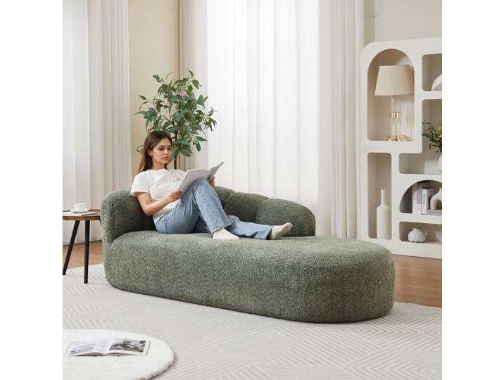 HOMVRA Chaise lounge méridienne courbée en chenille vert sauge sans accoudoirs