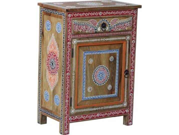 Kunstvoll bemalter Beistellschrank, Kommode, Nachttischschrank, Modell A1 Handbemalt, 2 Fächer, Schublade, einzigartiges Design für jeden Raum, extravagant