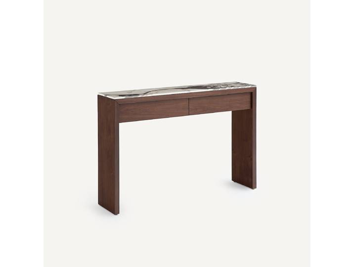 AM.PM Console en céramique effet marbre et plaqué noyer, DIANA Marron Noyer