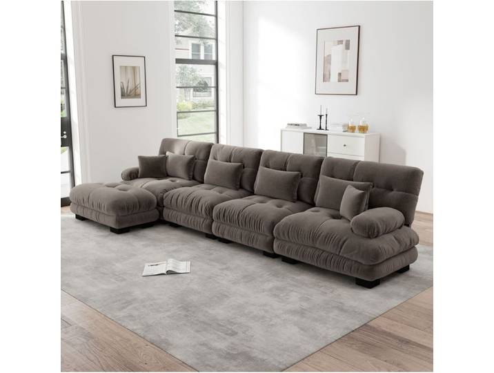 Canapé modulable - SENVIRO - d angle 4 places en chenille marron