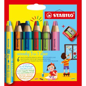Stabilo Buntstifte woody 3 in 1 duo, 8826-2, Multitalent-Stifte, inkl. Spitzer, 6 Stück