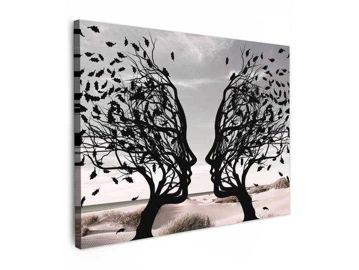 LEINWANDBILD Strand - Meer - Menschen - Baum - Moderne Kunst Wandbilder 80x60 cm