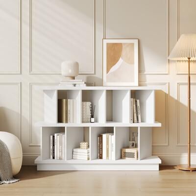 Garvee Open Shelf Low Bookcase,6 Cube Wood Storage Organizer, 2 Tier Floor Standing Display Cabinet Organizer