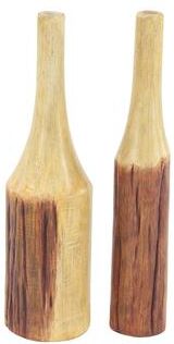Studio 350 Set of 2 Rustic 18 Inch Brown Mango Wood Bottle-Shaped Vases