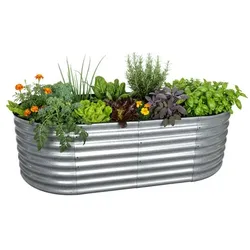 Relaxdays Hochbeet Metall halbrund Silber