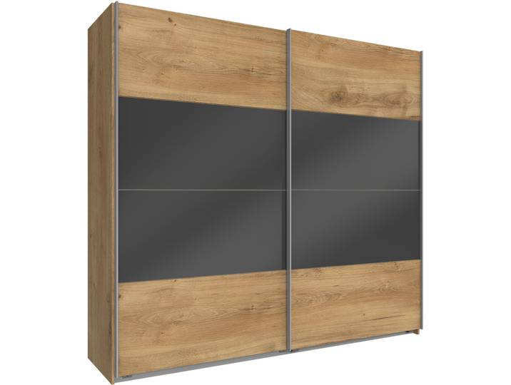 Schwebetürenschrank WIMEX Easy , grau (plankeneichefarben, grauglas), B:270cm H:210cm T:65cm, Schränke, Schwebetürenschrank, mit Teilglas