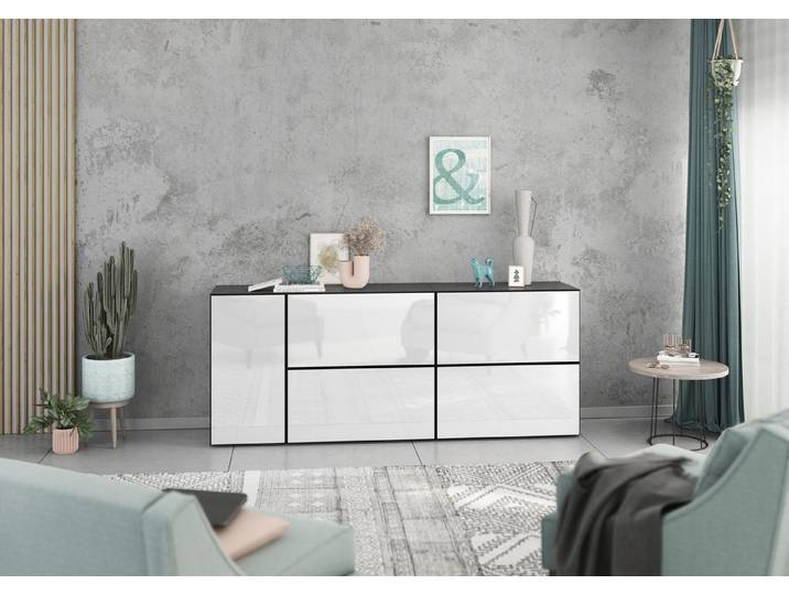 BMG Möbel Sideboard Modul+ (5 teilig bestehend aus, 1x Schrank mit Tür, 4x Schrank mit Klappenfunktion, Softclose), Schränke können individuell angeordnet werden