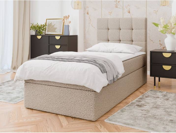MIRJAN24 Boxspringbett Luanda Single Boucle (mit Bettkasten, Gepolstert Kopfteil), 90/100/120x200 cm, Bonellfederkern