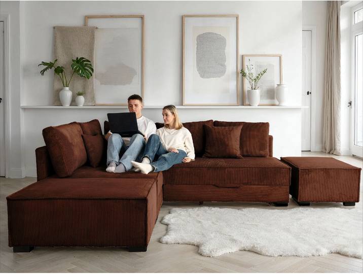 Home affaire Night & Day L-Form, B: 316 cm mit Dauer-Schlaffunktion 180x200 cm Set: Sofa & Hocker, Schlaffunktion, Bettkasten & Kissen, Boxspringbett